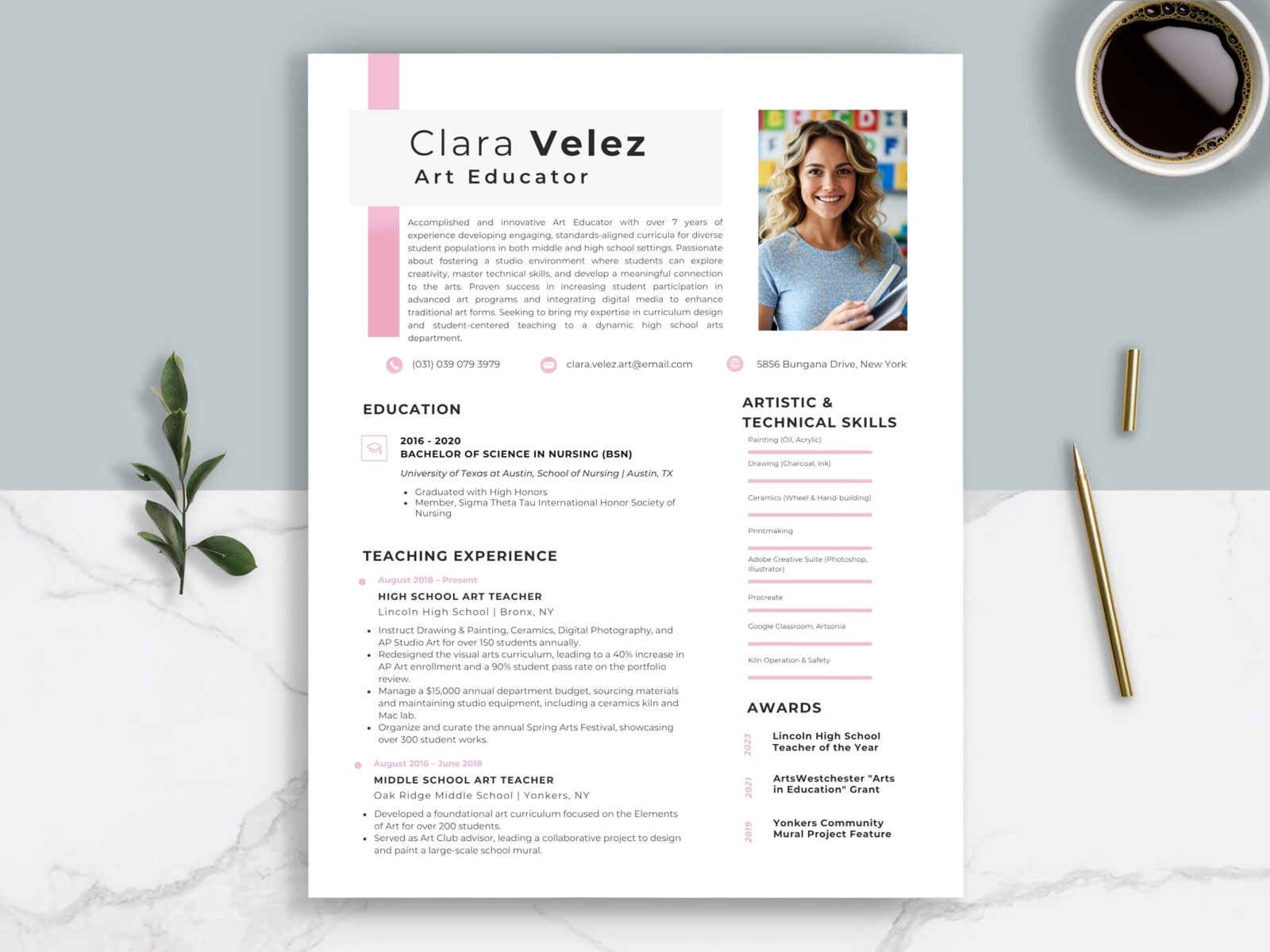 Creative Art Teacher Resume Template & Career Kit for Canva-C06