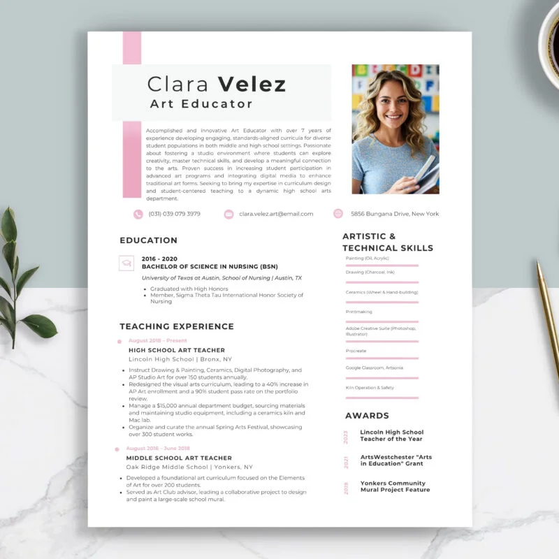 Creative Art Teacher Resume Template & Career Kit for Canva-C06