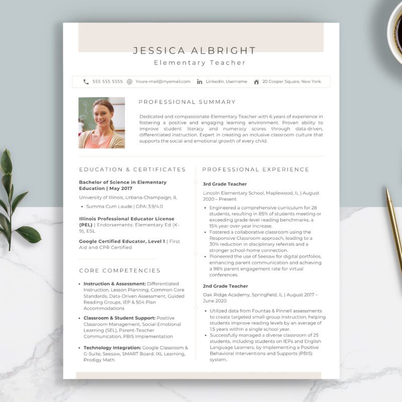 Modern Teacher Resume Template & Career Kit for Canva-C03