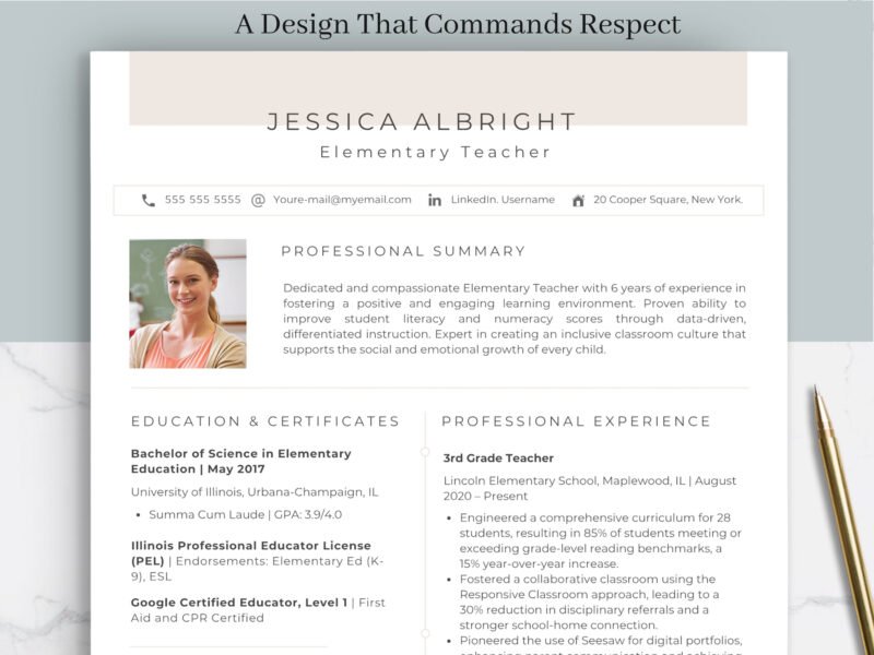 Modern Teacher Resume Template & Career Kit for Canva-C03 - Image 4