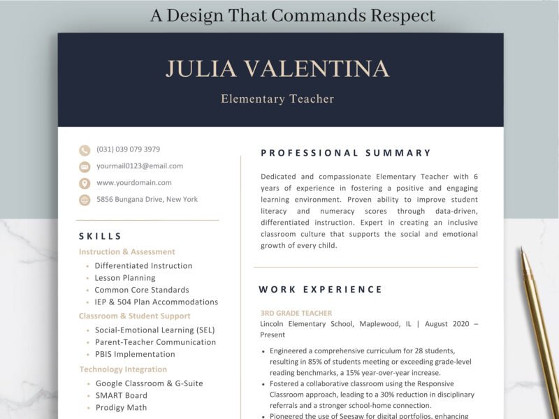Professional Teacher Resume Template for Canva | ATS-Proof with Real Examples-C01 - Image 4