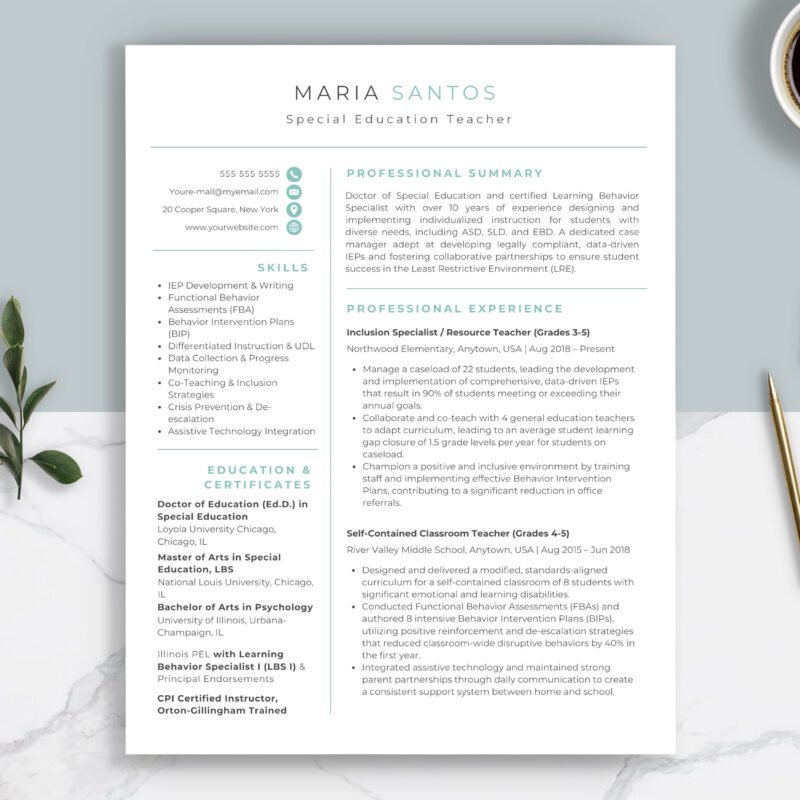 Special Education Teacher Resume Template & Career Kit for Canva-C04