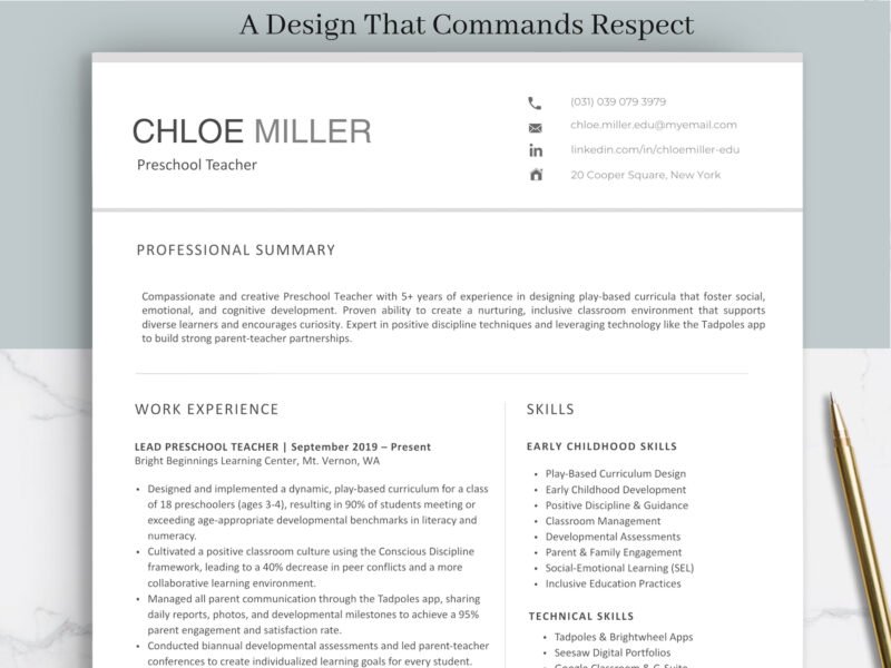 Professional Preschool Teacher Resume Template & Career Kit for Canva-C05 - Image 4