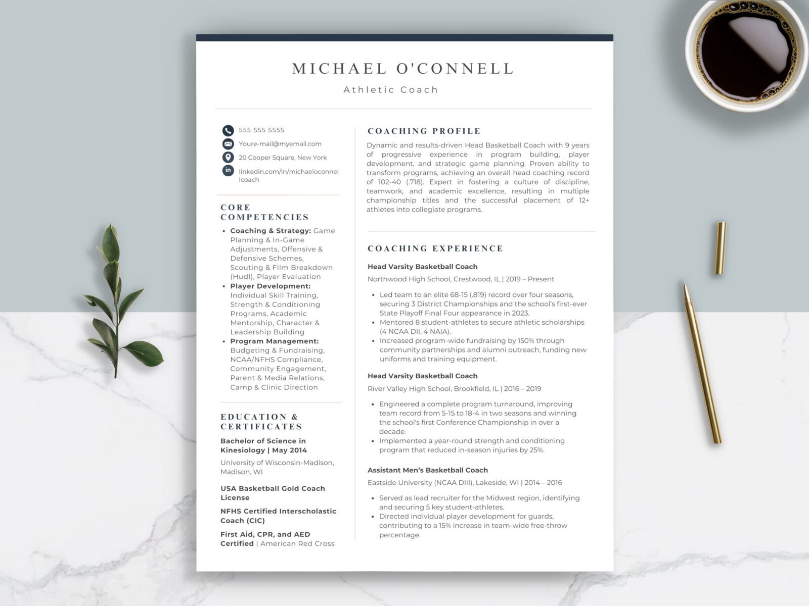 Athletic Coach Resume Template & Career Kit for Canva-C07