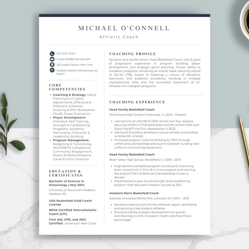 Athletic Coach Resume Template & Career Kit for Canva-C07