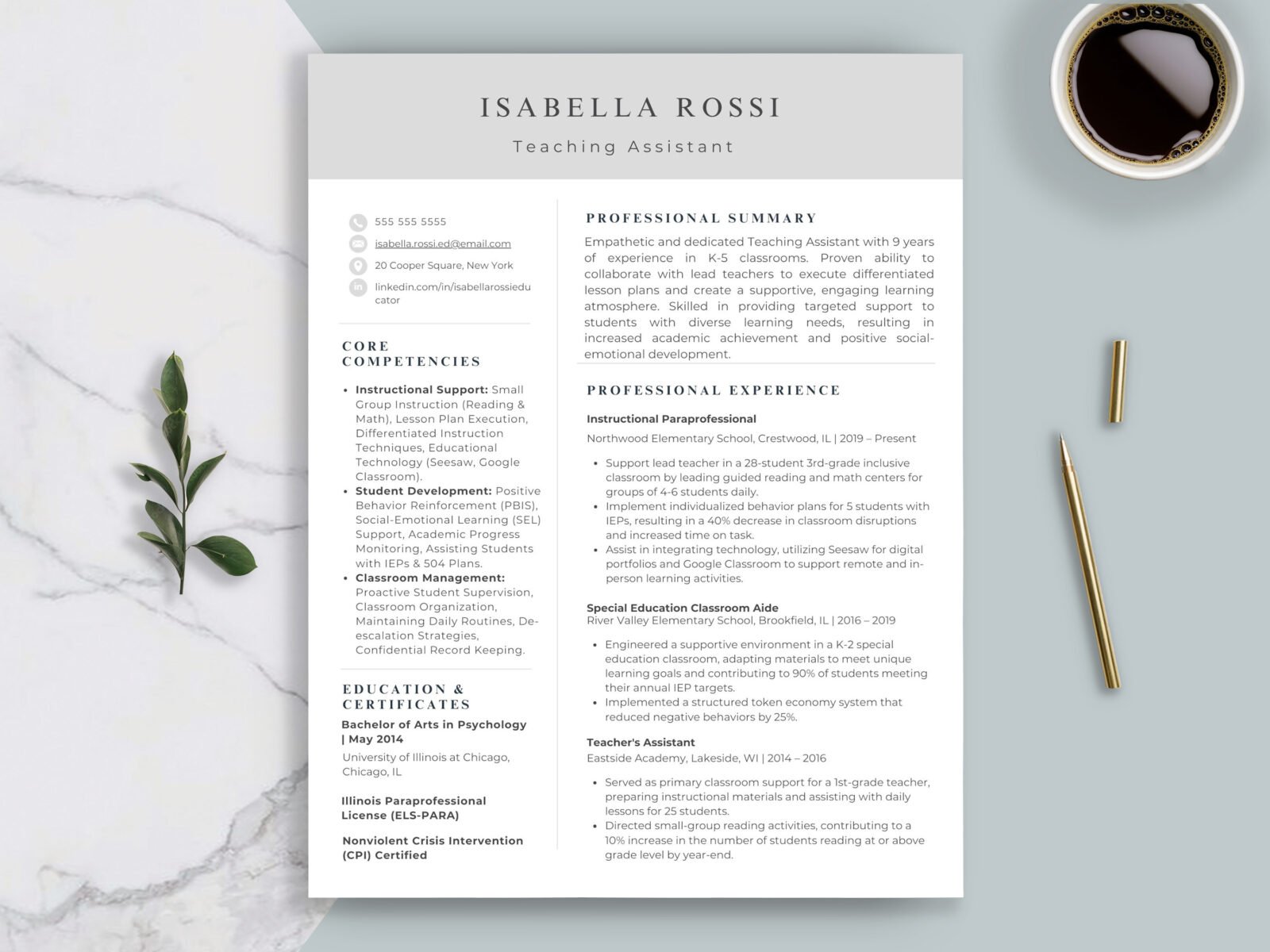 Teaching Assistant Resume Template & Career Kit for Canva-C08