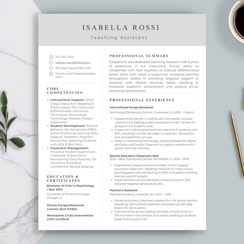 Teaching Assistant Resume Template & Career Kit for Canva-C08