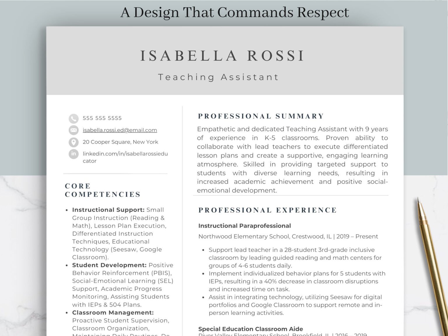 Teaching Assistant Resume Template & Career Kit for Canva-C08 - Canva